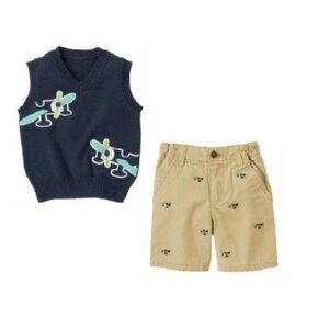 NWT Gymboree East Coast Harbor V-Neck Plane Vest & Plane Embroidered Shorts